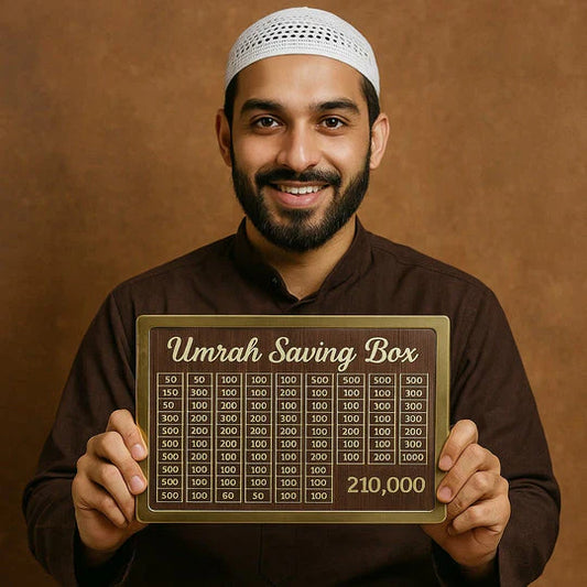 Premium Wooden Umrah Saving Box – 210,000 Savings Goal Challenge Tracker
