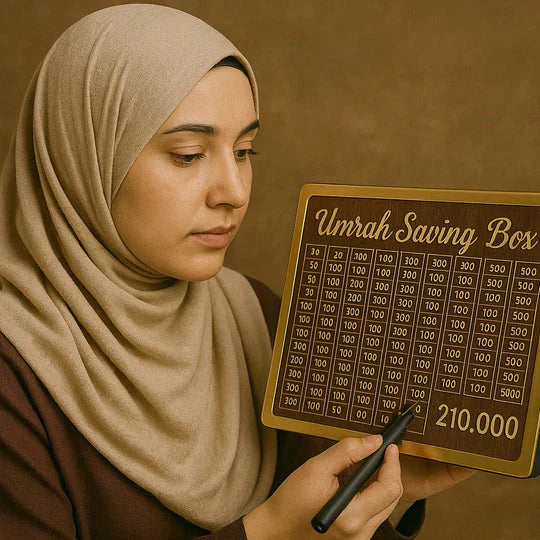 Premium Wooden Umrah Saving Box – 210,000 Savings Goal Challenge Tracker