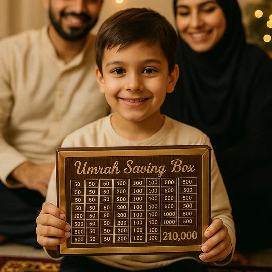 Premium Wooden Umrah Saving Box – 210,000 Savings Goal Challenge Tracker