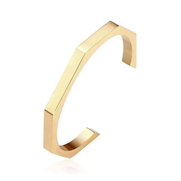 Stainless Steel Hexagon Cuff Bangle - Pack of 2