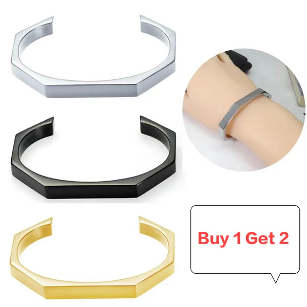 Stainless Steel Hexagon Cuff Bangle - Pack of 3